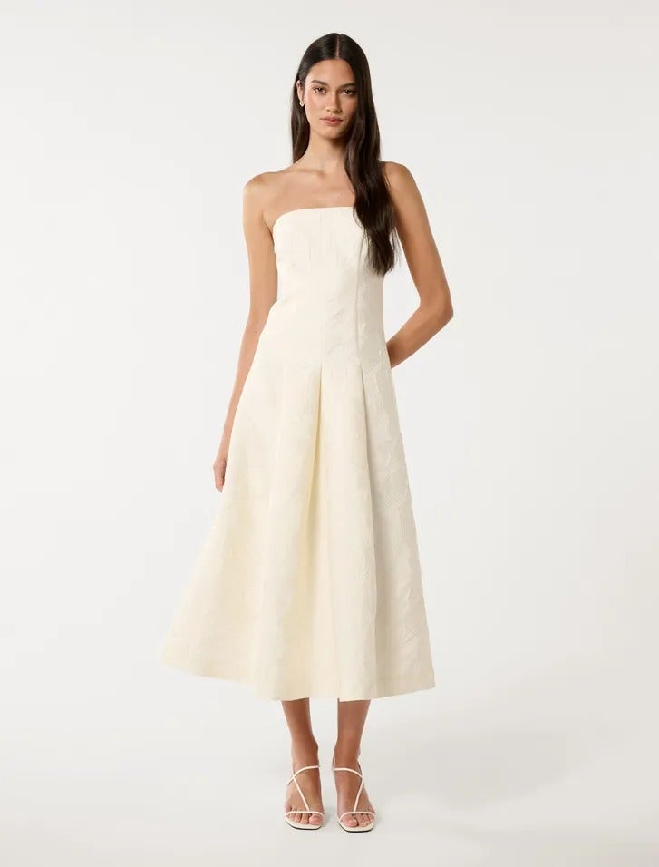 Charlotte Strapless Jacquard Midi | Event Dress | Midi Dress | White Dress 