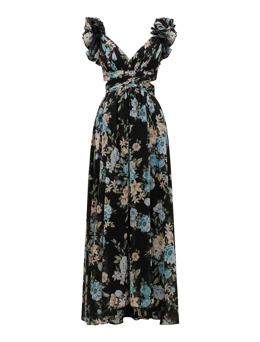 Selena Ruffle Shoulder Maxi Dress