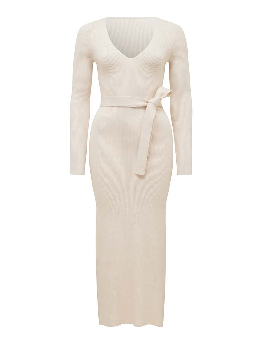 Mila V-Neck Belted Knit Dress